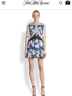 Peter Pilotto Blue, White & Black Floral-Print Mini Dress